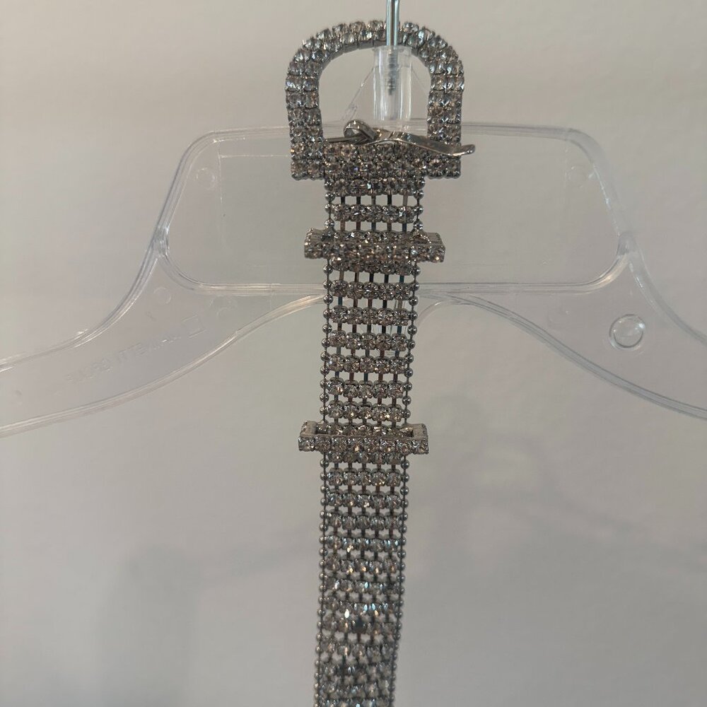Silver Rhinestone Mesh Belt – Glam Statement Accessory, Adjustable